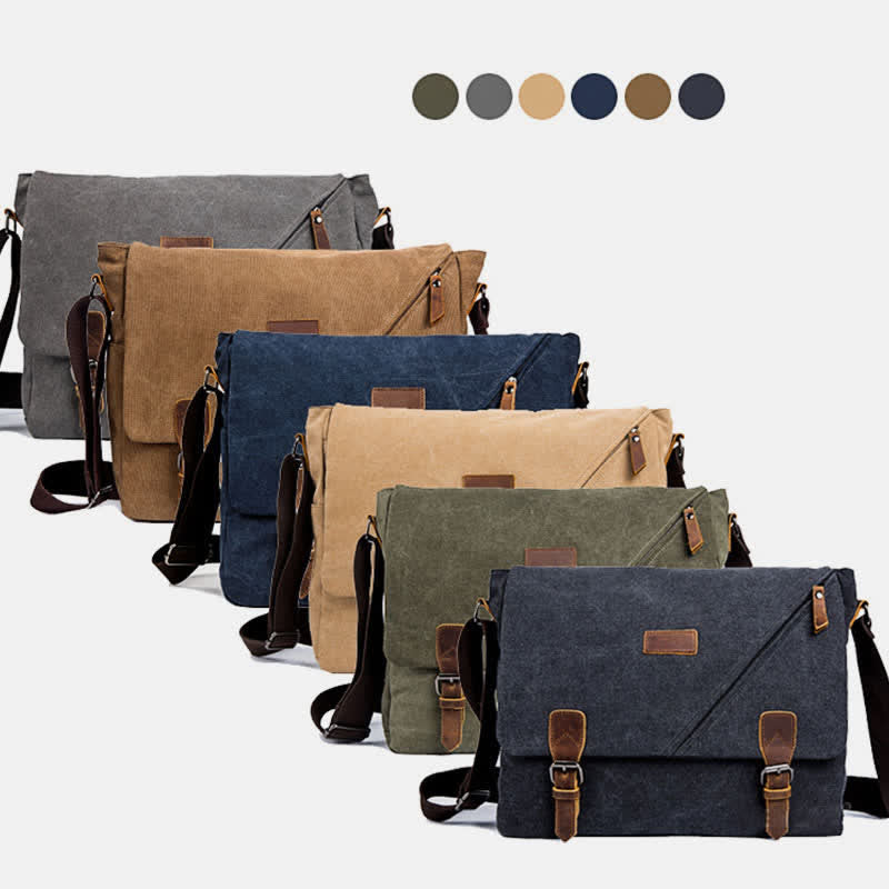 Men's Canvas Messenger Bag – Retro Shoulder Crossbody Backpack with Genuine Leather Accents