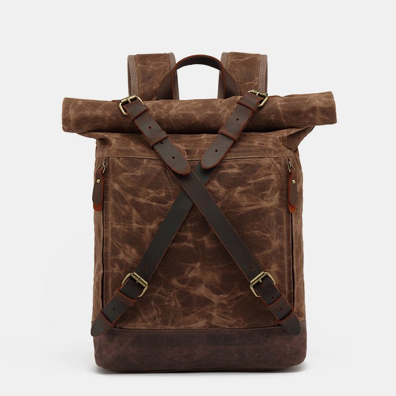 Unisxe Leather Canvas Waxed Backpack Travel Rucksack Waterproof Laptop Bag - VOTVO