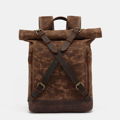 Unisxe Leather Canvas Waxed Backpack Travel Rucksack Waterproof Laptop Bag - VOTVO