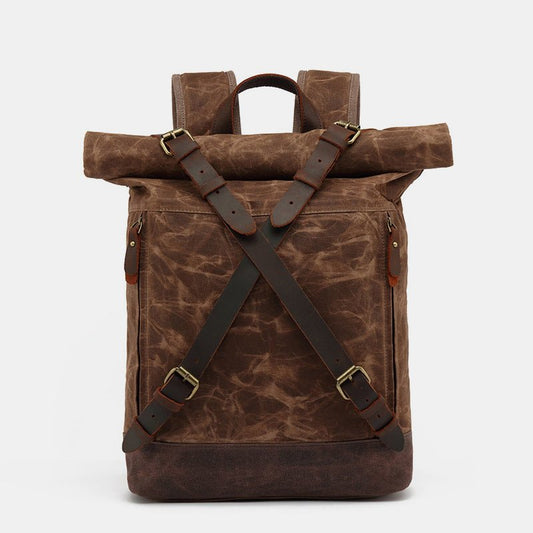 Unisxe Leather Canvas Waxed Backpack Travel Rucksack Waterproof Laptop Bag - VOTVO