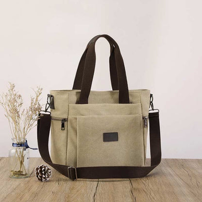 Multi-Pocket Canvas Handbag for Women - Durable, Roomy Shoulder Tote & Crossbody Bag