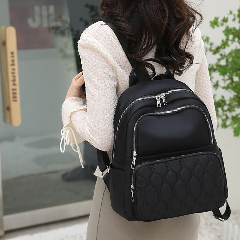 Quilted Nylon Backpack for Women – Stylish Solid Color Travel Daypack