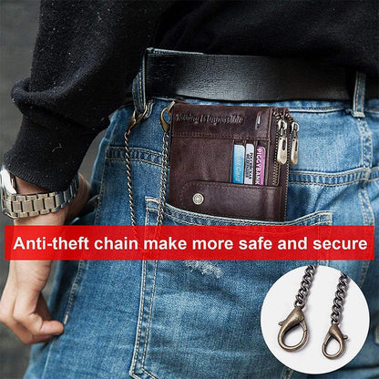 RFID Anti - Theft Large Capacity Genuine Leather Wallet with Chain – Secure & Stylish - VOTVO
