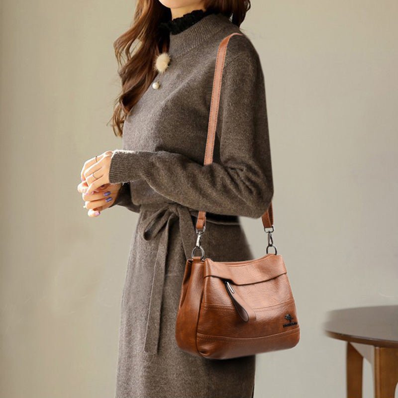 Triple Compartment Leather Handbag for Women Small Casual Crossbody Shoulder Bag - VOTVO