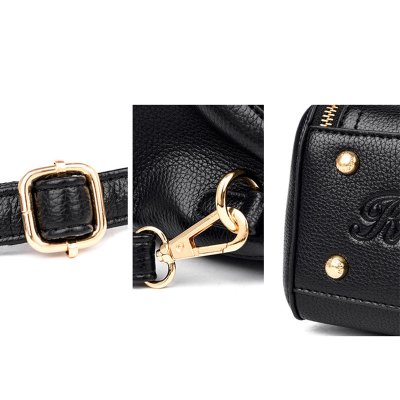 Medium Double Compartment Leather Satchel Handbag with Crossbody Strap – Stylish Top Handle Purse for Women