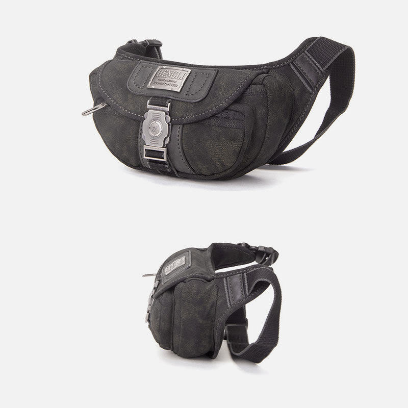 Retro Canvas Waist Pack for Men – Small Crossbody Crescent Moon Sling Bag