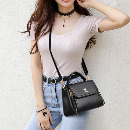 Medium Double Compartment Leather Satchel Handbag with Crossbody Strap – Stylish Top Handle Purse for Women