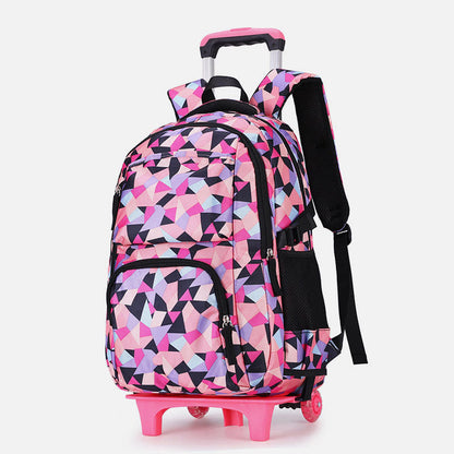 Rolling Wheels School Bag for Girls – Colorful Printing Backpack with Adjustable Straps & Two-Wheel Design