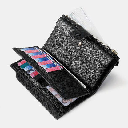 RFID Leather Retro Long Wallet with Zipper Pocket – Large Capacity Purse for Women