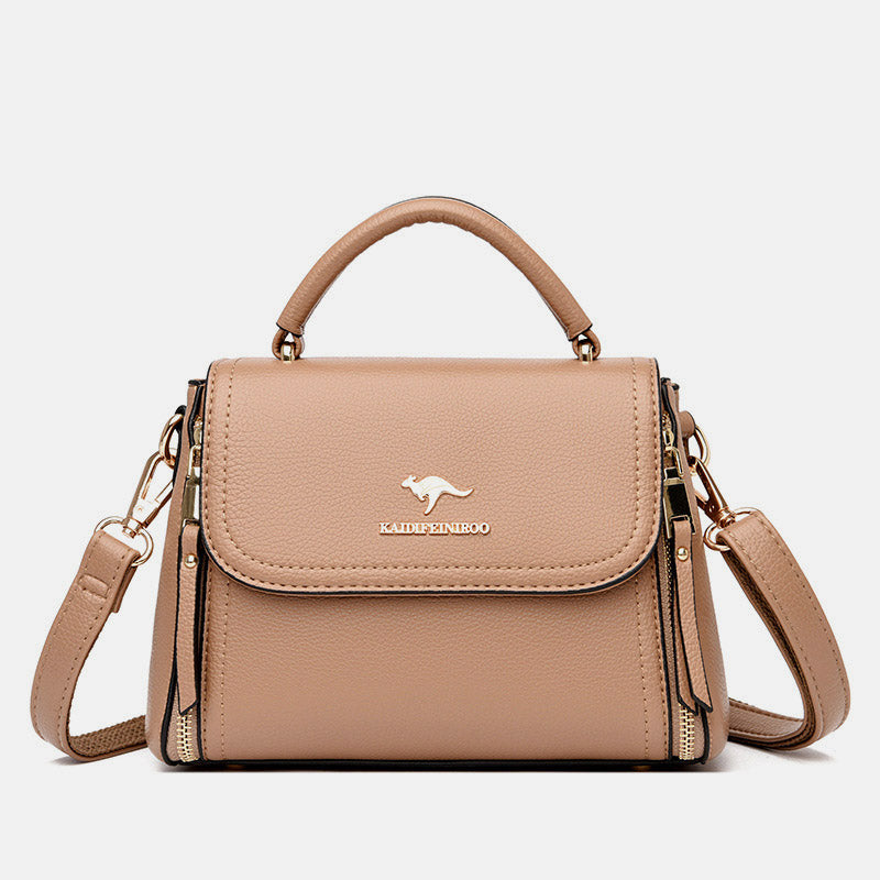 Medium Double Compartment Leather Satchel Handbag with Crossbody Strap – Stylish Top Handle Purse for Women