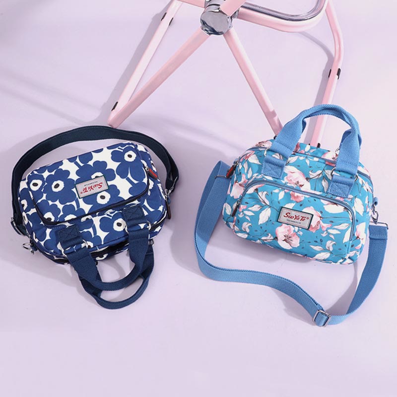 Nylon Crossbody Bag for Women - Colorful Flower Print Handbag with Adjustable Strap
