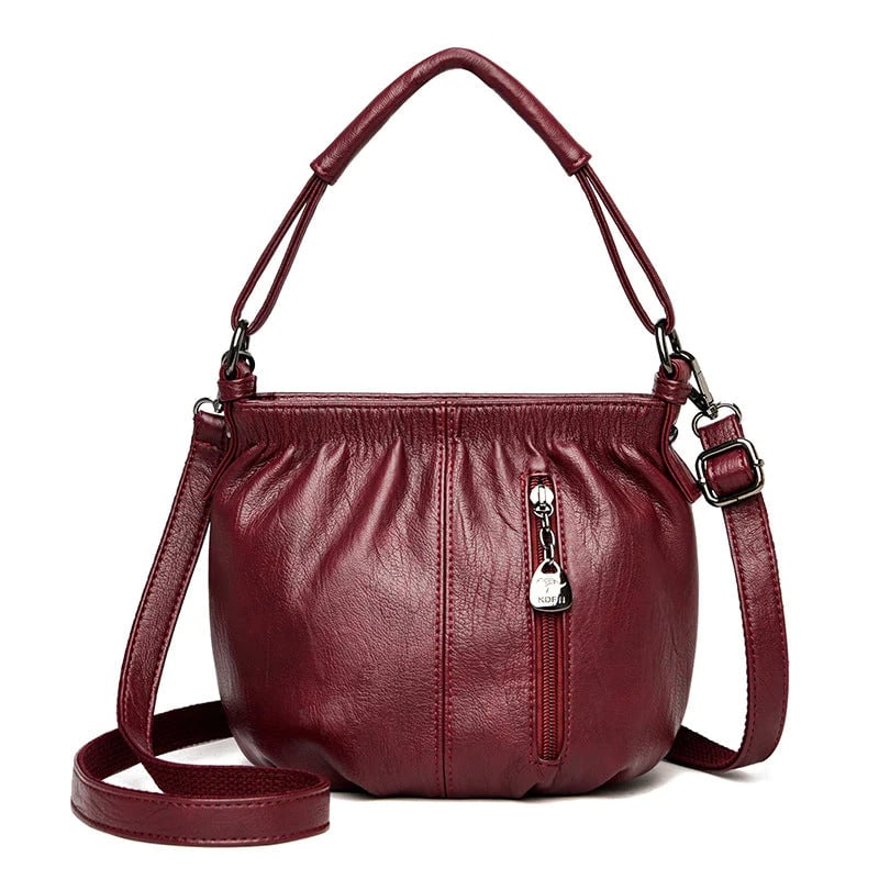 Pleated Bucket Leather Handbag – Casual Soft Shoulder Bag for Women