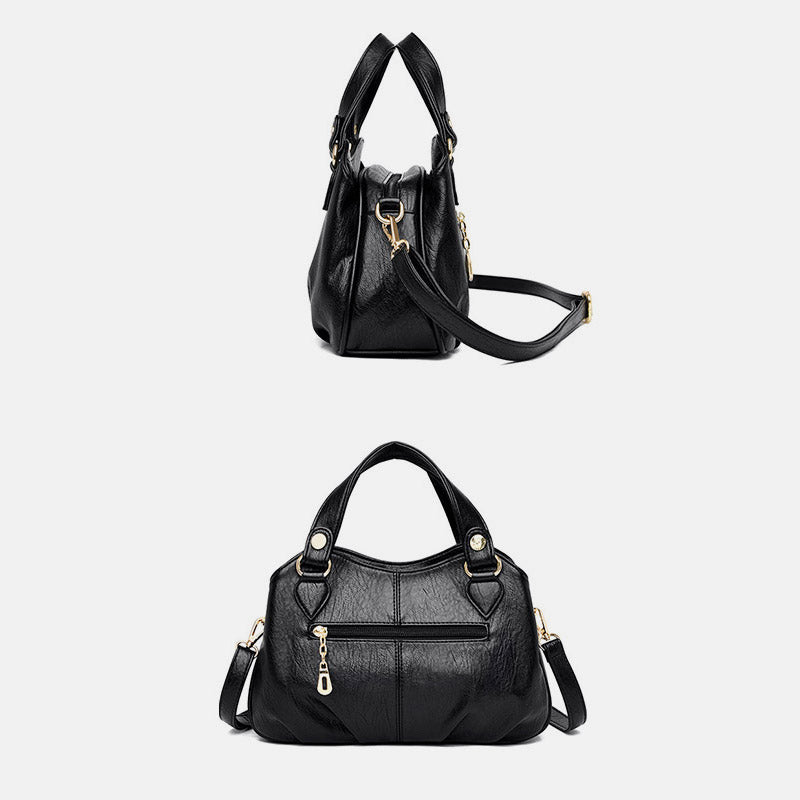 Borsa a tracolla da donna in pelle con triplo scomparto e manico superiore – Borsa a tracolla con tracolla regolabile
