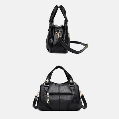 Borsa a tracolla da donna in pelle con triplo scomparto e manico superiore – Borsa a tracolla con tracolla regolabile