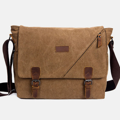 Men's Canvas Messenger Bag – Retro Shoulder Crossbody Backpack with Genuine Leather Accents