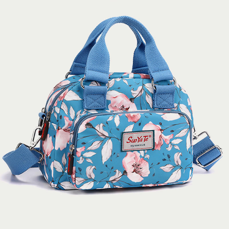 Nylon Crossbody Bag for Women - Colorful Flower Print Handbag with Adjustable Strap
