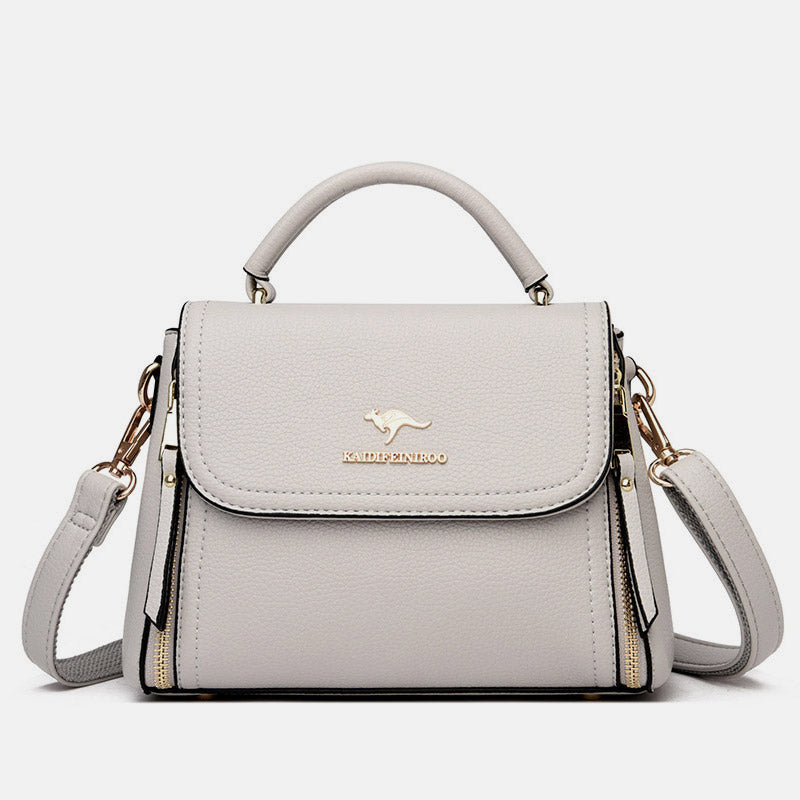 Medium Double Compartment Leather Satchel Handbag with Crossbody Strap – Stylish Top Handle Purse for Women