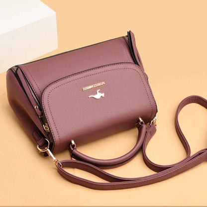 Medium Double Compartment Leather Satchel Handbag with Crossbody Strap – Stylish Top Handle Purse for Women
