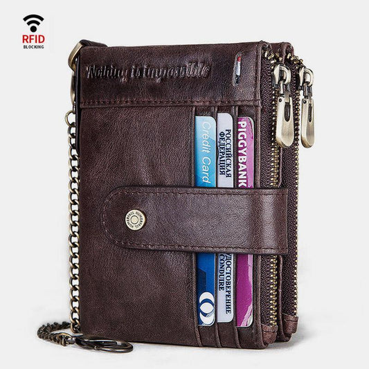 RFID Anti - Theft Large Capacity Genuine Leather Wallet with Chain – Secure & Stylish - VOTVO