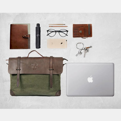 Messenger Bag for Men – Canvas Vintage Crossbody Handbag with Crazy Horse Leather, Casual Business Document Bag - VOTVO