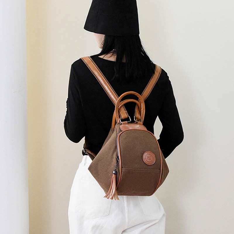 Multifunctional Women's Backpack with Tassel Decor – Durable Canvas Travel Daypack