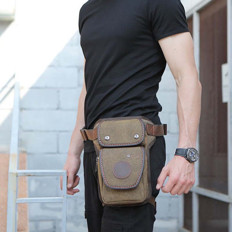 Men’s Retro Canvas Leg Bag – Outdoor Sports Crossbody with Adjustable Strap - VOTVO