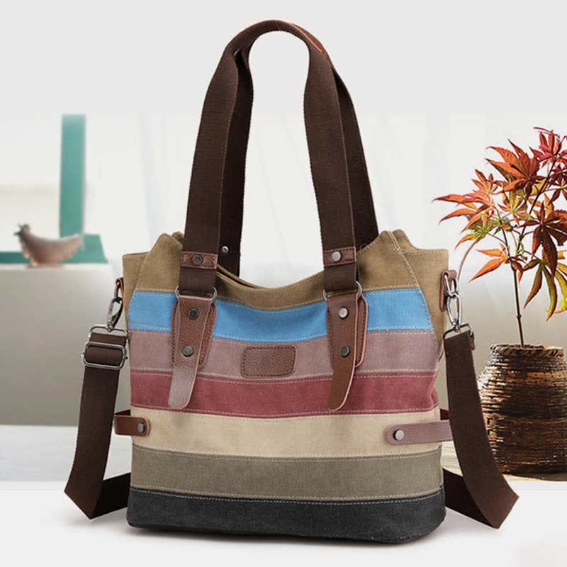 Multifunction Color Block Canvas Tote Bag | Hobo Shoulder Bag & Crossbody Purse - VOTVO