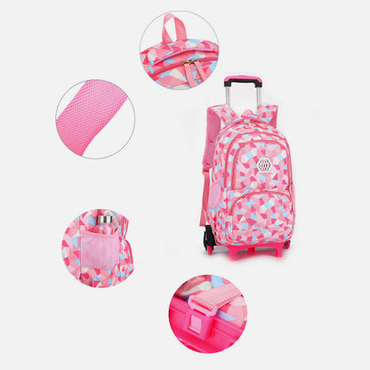 Rolling Wheels School Bag for Girls – Colorful Printing Backpack with Adjustable Straps & Two-Wheel Design