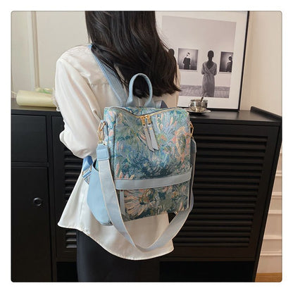 Oil Painting Canvas Backpack – Retro Houndstooth Large Student Daypack for Women, Stylish and Practica - VOTVO