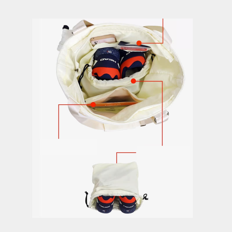 Women’s Nylon Racket Bag – White Outdoor Badminton Sports Shoulder Bag