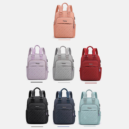 Lightweight Embossed Embroidery Backpack with USB Charging Port – Perfect for Women on the Go