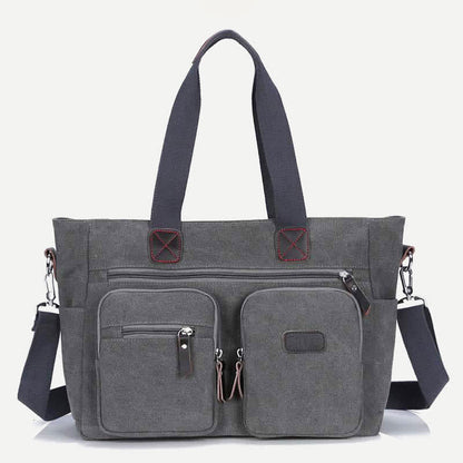 Multi - Pocket Canvas Tote Handbag for Women & Men – Retro Laptop Bag with Adjustable Straps - VOTVO