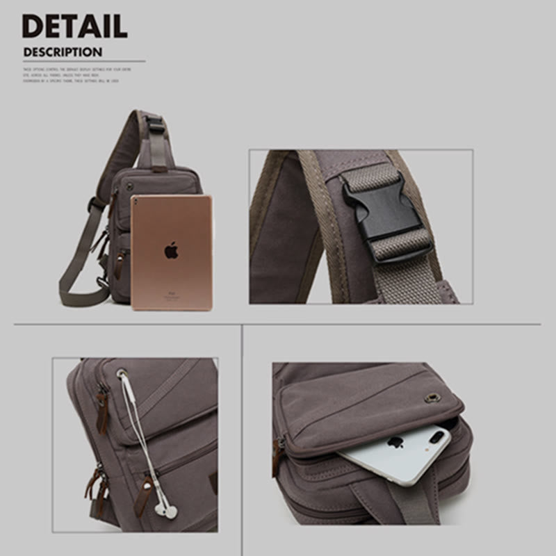 Sling Bag for Men - Retro Canvas Crossbody Fanny Pack Backpack