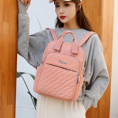 Lightweight Embossed Embroidery Backpack with USB Charging Port – Perfect for Women on the Go