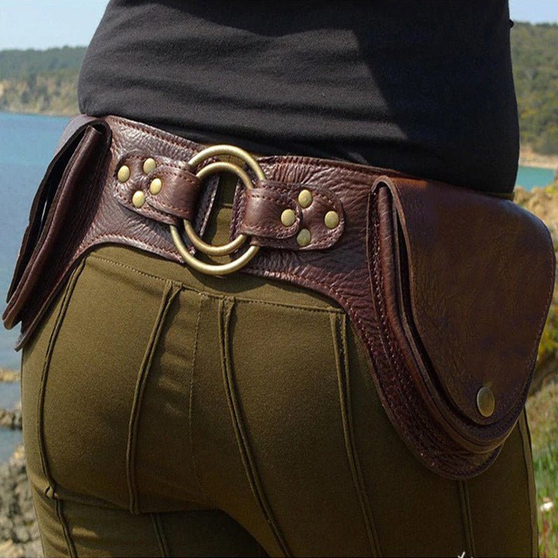 Medieval Leather Double Pocket Belt Bag – Vintage Hip Belt Waist Bag for Daily and Festivals - VOTVO