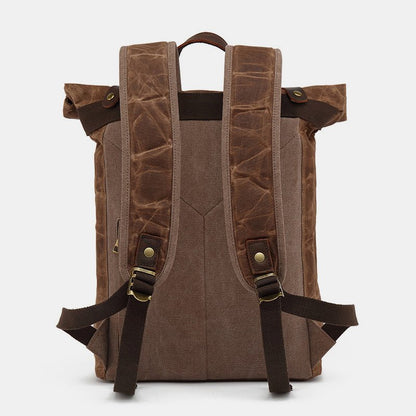 Unisxe Leather Canvas Waxed Backpack Travel Rucksack Waterproof Laptop Bag - VOTVO