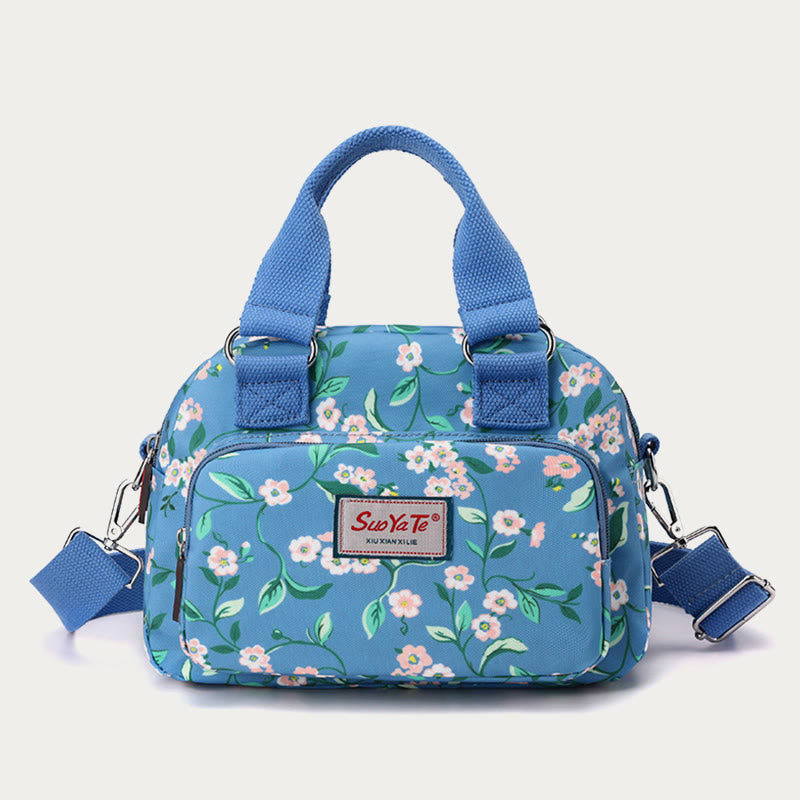 Nylon Crossbody Bag for Women - Colorful Flower Print Handbag with Adjustable Strap