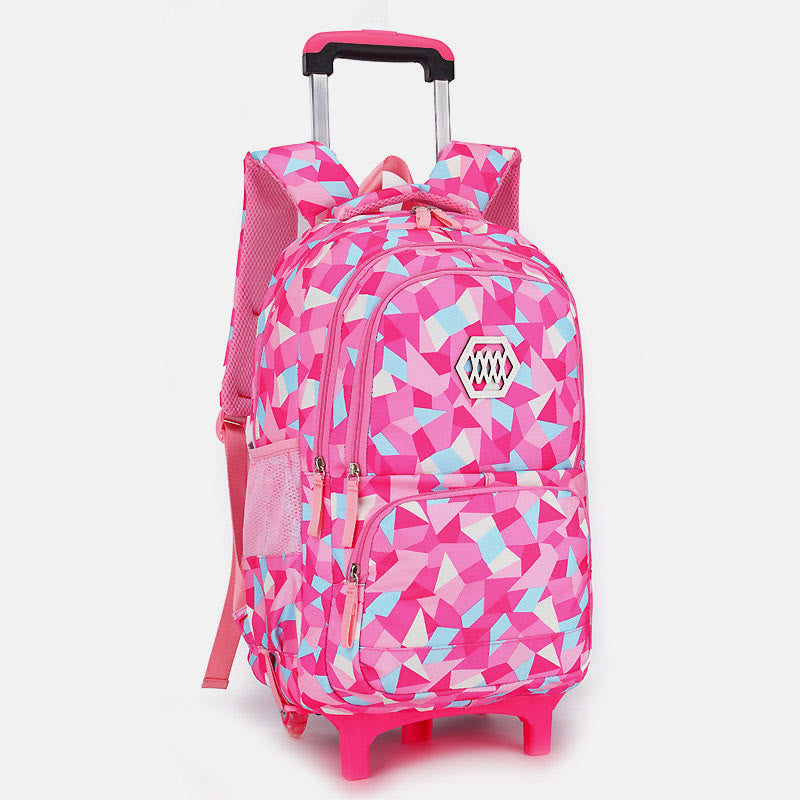 Rolling Wheels School Bag for Girls – Colorful Printing Backpack with Adjustable Straps & Two-Wheel Design