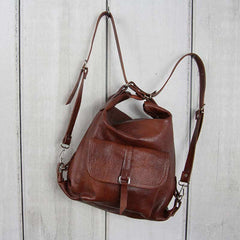 2 - in - 1 Convertible Leather Tote Backpack – Retro Shoulder Bag & Travel Day Pack - VOTVO