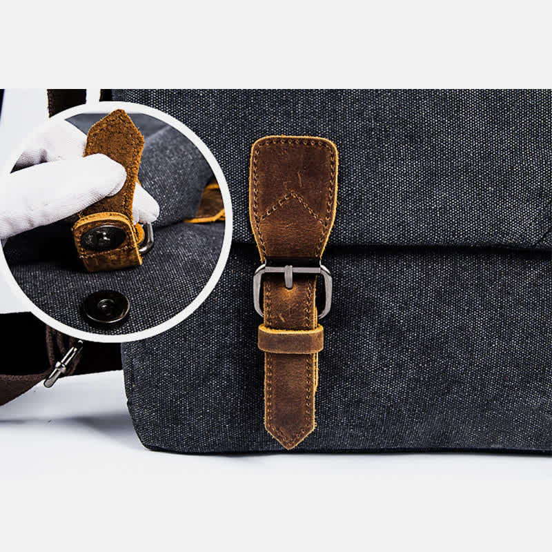Men's Canvas Messenger Bag – Retro Shoulder Crossbody Backpack with Genuine Leather Accents