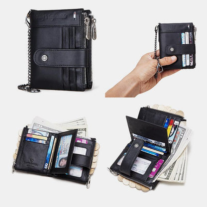 RFID Anti-Theft Large Capacity Genuine Leather Wallet with Chain – Secure & Stylish