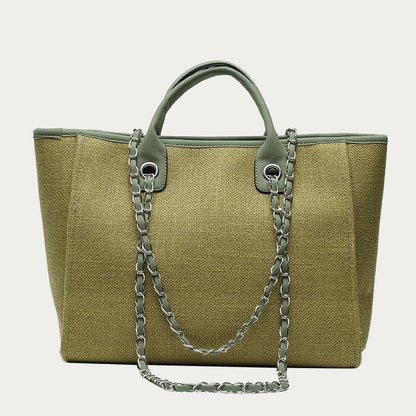Crossbody Canvas Tote for Women – Chain Strap Bucket Bag