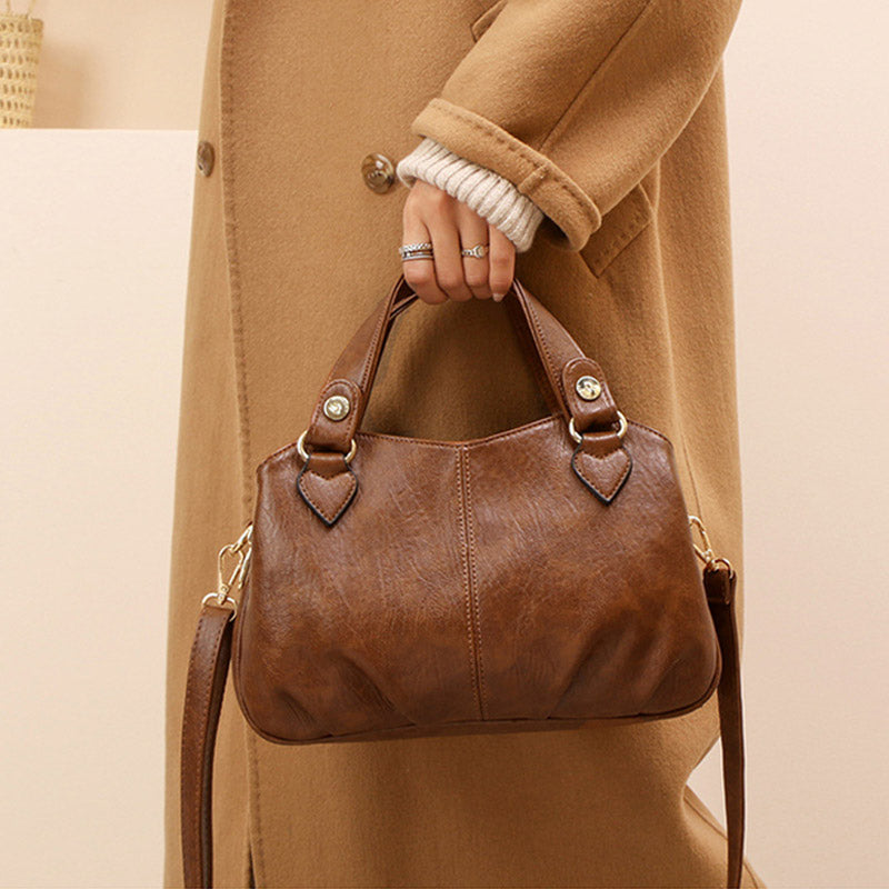 Borsa a tracolla da donna in pelle con triplo scomparto e manico superiore – Borsa a tracolla con tracolla regolabile