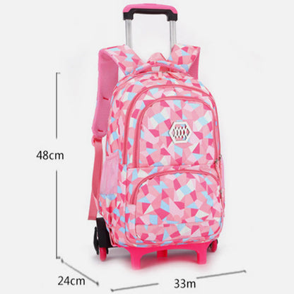 Rolling Wheels School Bag for Girls – Colorful Printing Backpack with Adjustable Straps & Two-Wheel Design