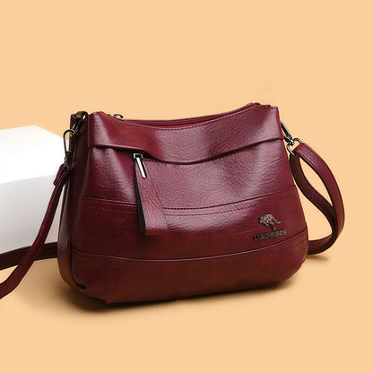 Triple Compartment Leather Handbag for Women Small Casual Crossbody Shoulder Bag