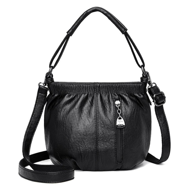 Pleated Bucket Leather Handbag – Casual Soft Shoulder Bag for Women