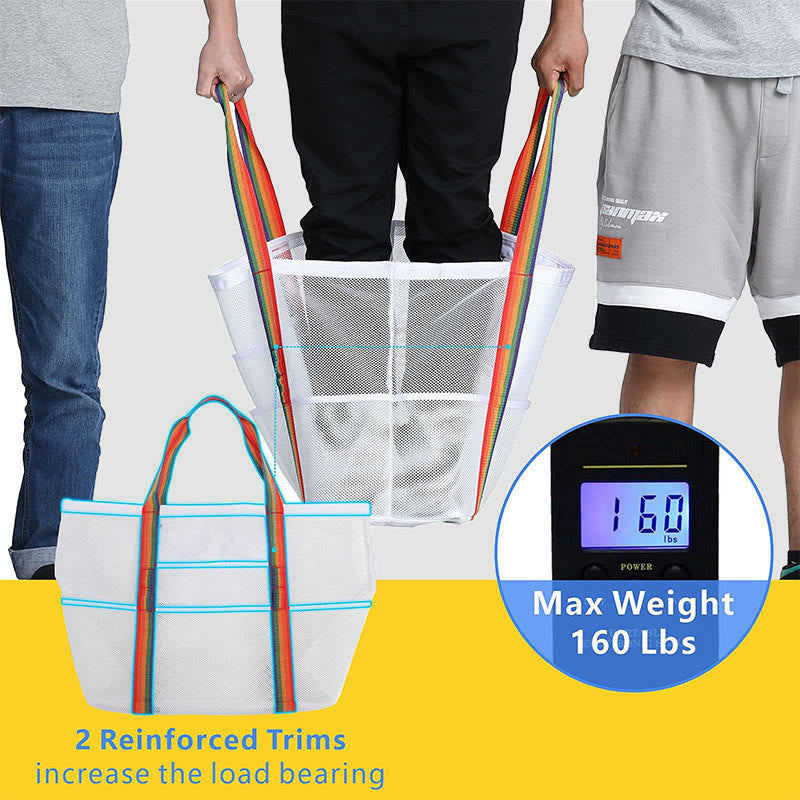 Large Capacity Beach Bag for Holiday Travel – Portable Mesh Shoulder Bag