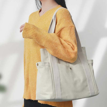 Large Capacity Canvas Shoulder Tote Bag – Multi-Pocket Handbag for Shopping, Travel & Everyday Use