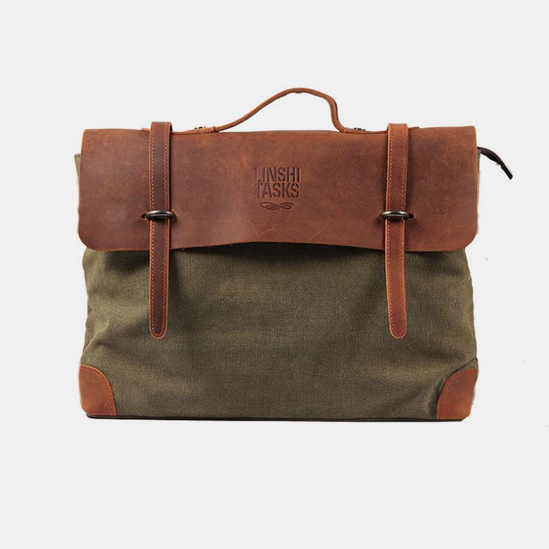 Messenger Bag for Men – Canvas Vintage Crossbody Handbag with Crazy Horse Leather, Casual Business Document Bag - VOTVO