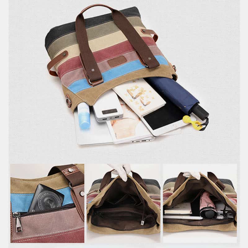Multifunction Color Block Canvas Tote Bag | Hobo Shoulder Bag & Crossbody Purse - VOTVO